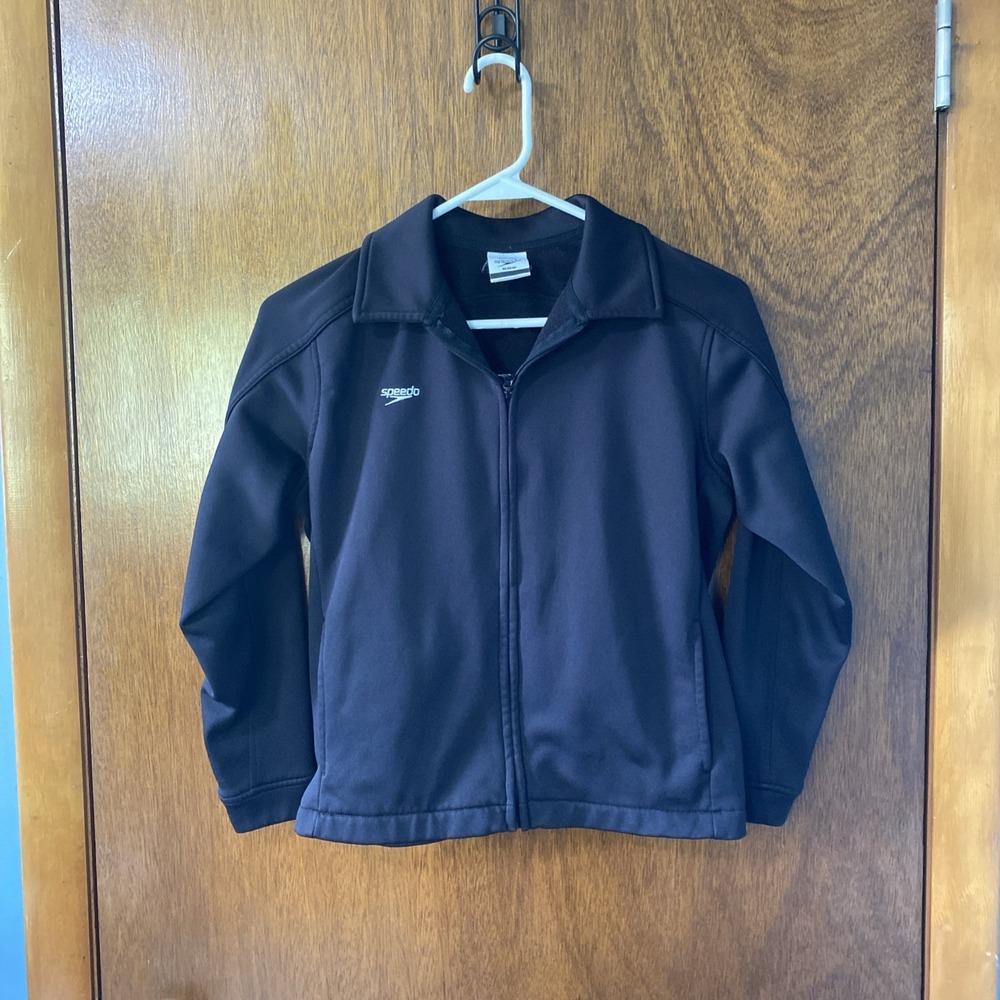 Kids Speedo Black Soft Shell Jacket Long Sleeve Fleece Lined Pockets Size M